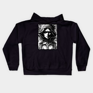 The Moon's Embrace: A Witchcraft Art Print for Lunar Lovers Kids Hoodie